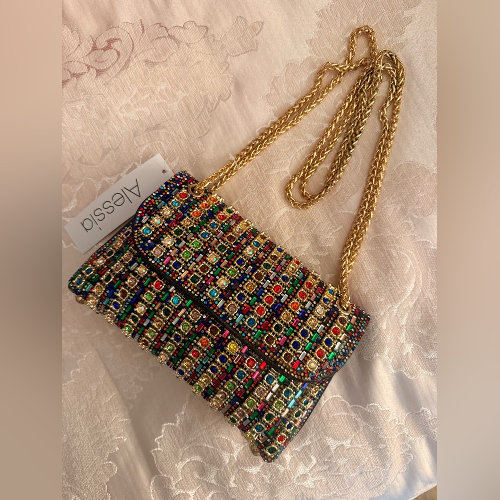 Alessi Colorful Beaded bag  with Gold Chain